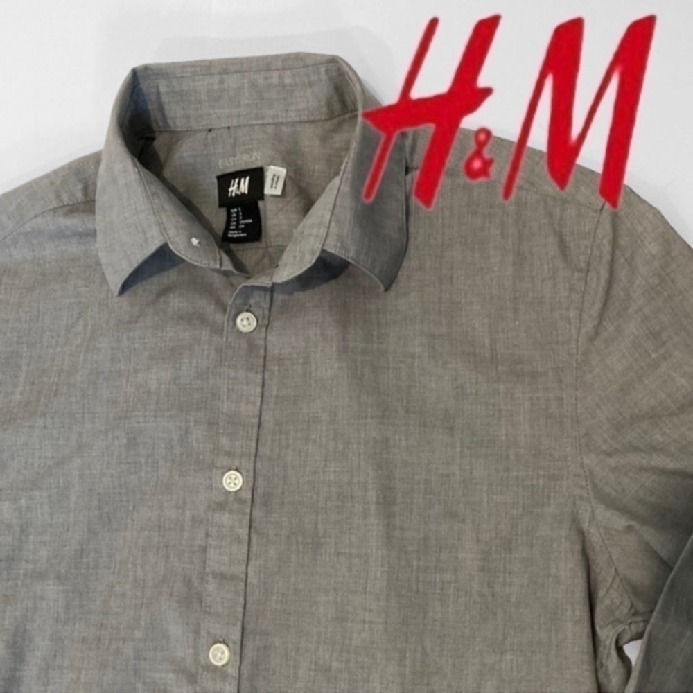H&M Grey Easy Iron Long Sleeve Button Down Shirt​​​